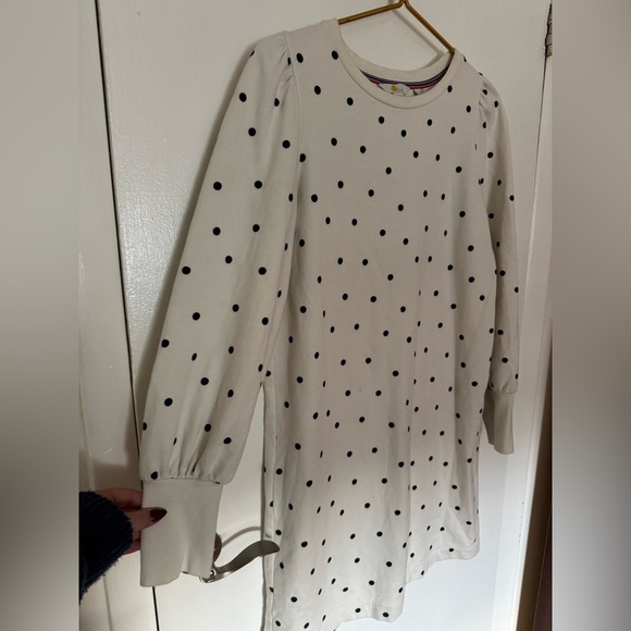 Boden Romona Sweatshirt Dress Size 10 White With Navy Polka Dots - Picture 4 of 7
